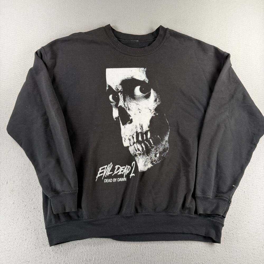 Evil Dead 2 Dead By Dawn Sweatshirt Black Horror Movie Skull Graphic Crewneck